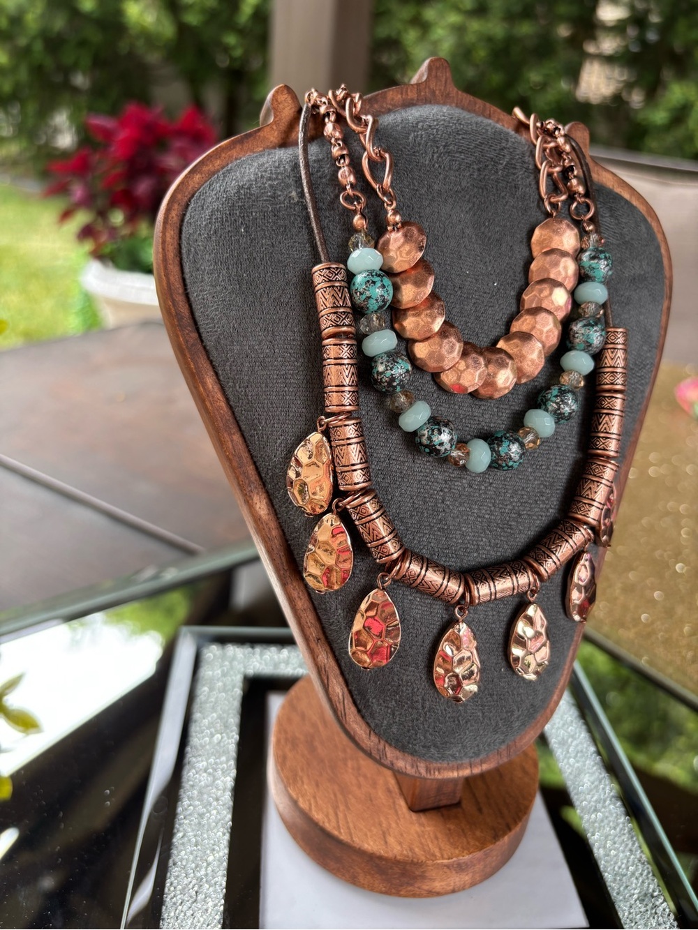 Premier Designs Prestley multistrand necklace copper discs and turquoise beads - Picture 3 of 8